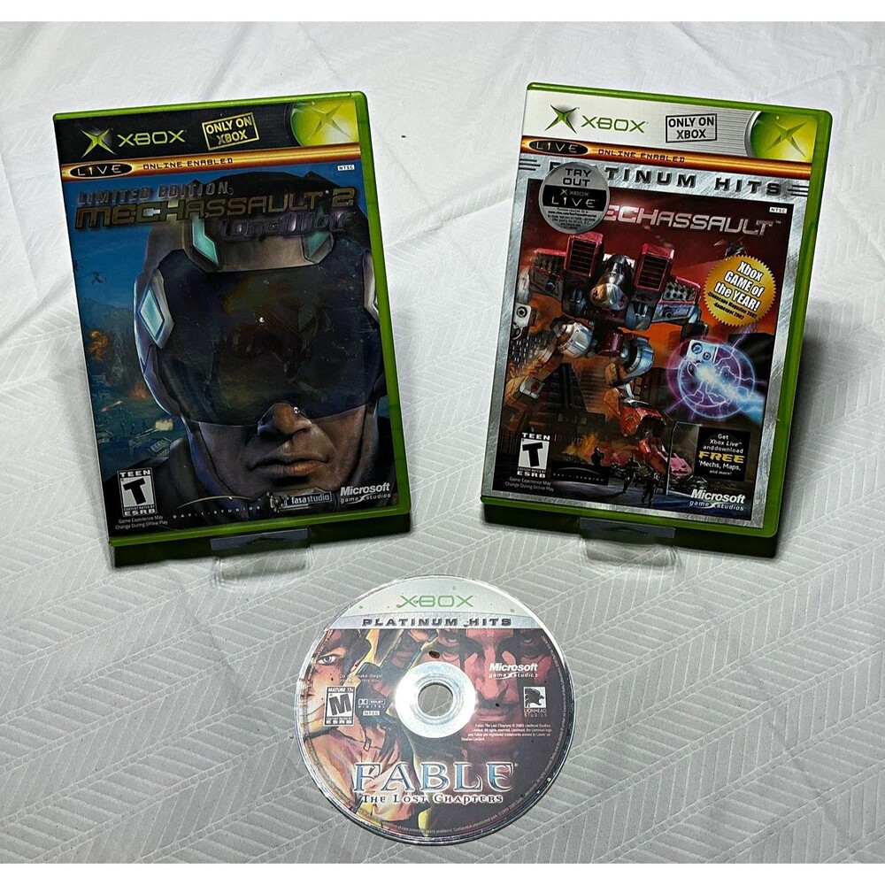 Microsoft Xbox Lot of 3 Games: MechAssault 2, MechAssault & Fable w/ Cases